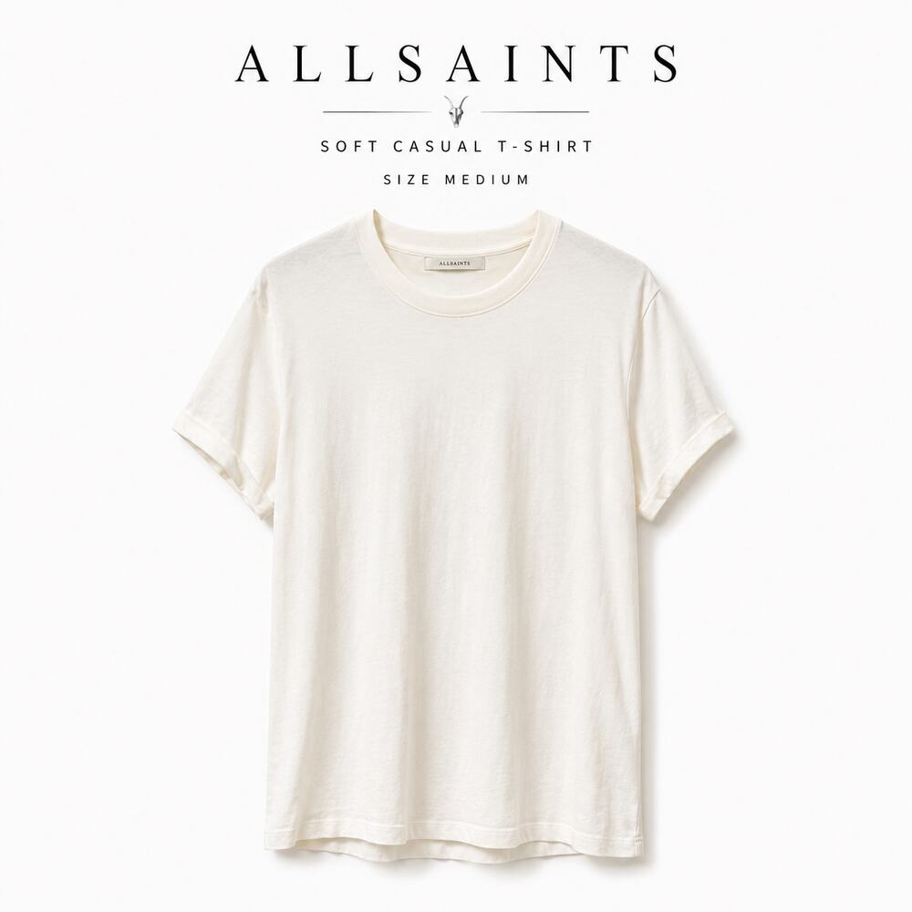 AllSaints Off White Crew Neck Tee Shirt Soft Cotton Casual Essential Medium